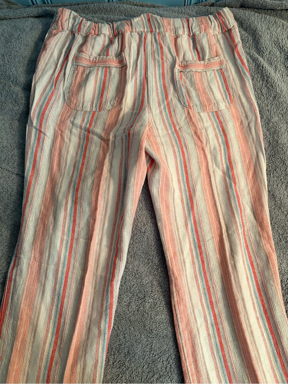 Per Se Striped Linen Blend Wide Leg Pants Medium Beachy Coastal Coral Boho - Picture 7 of 10